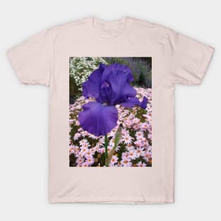 Iris Flower Indigo Blue with pink Daisies T-Shirt